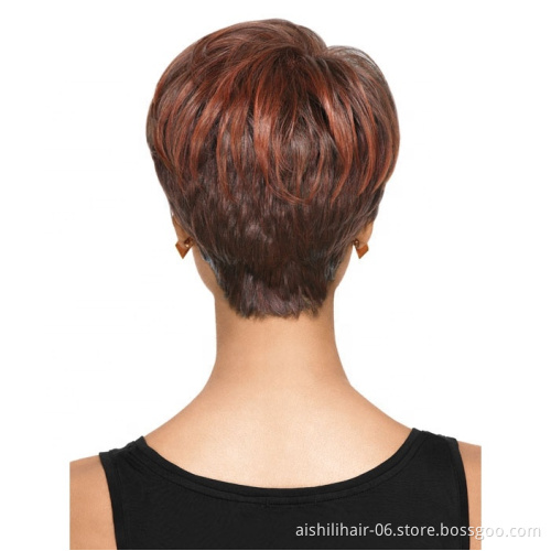 Best-selling Short Fluffy synthetic Wigs For fashion Women natural straight wave reddish brown Wig
